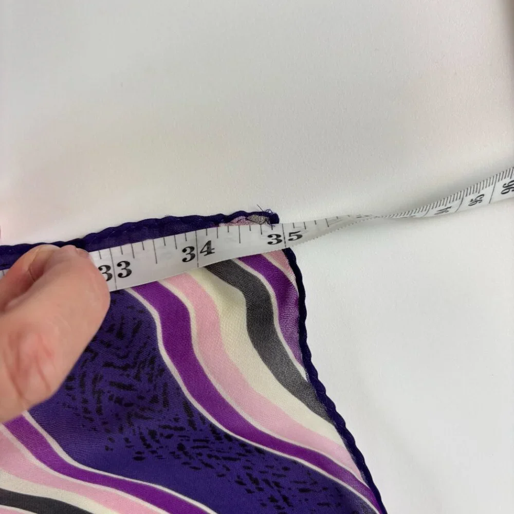 Halston Printed Silk Scarf Hand Rolled Hem Purple Pink Charcoal‎ Abstract